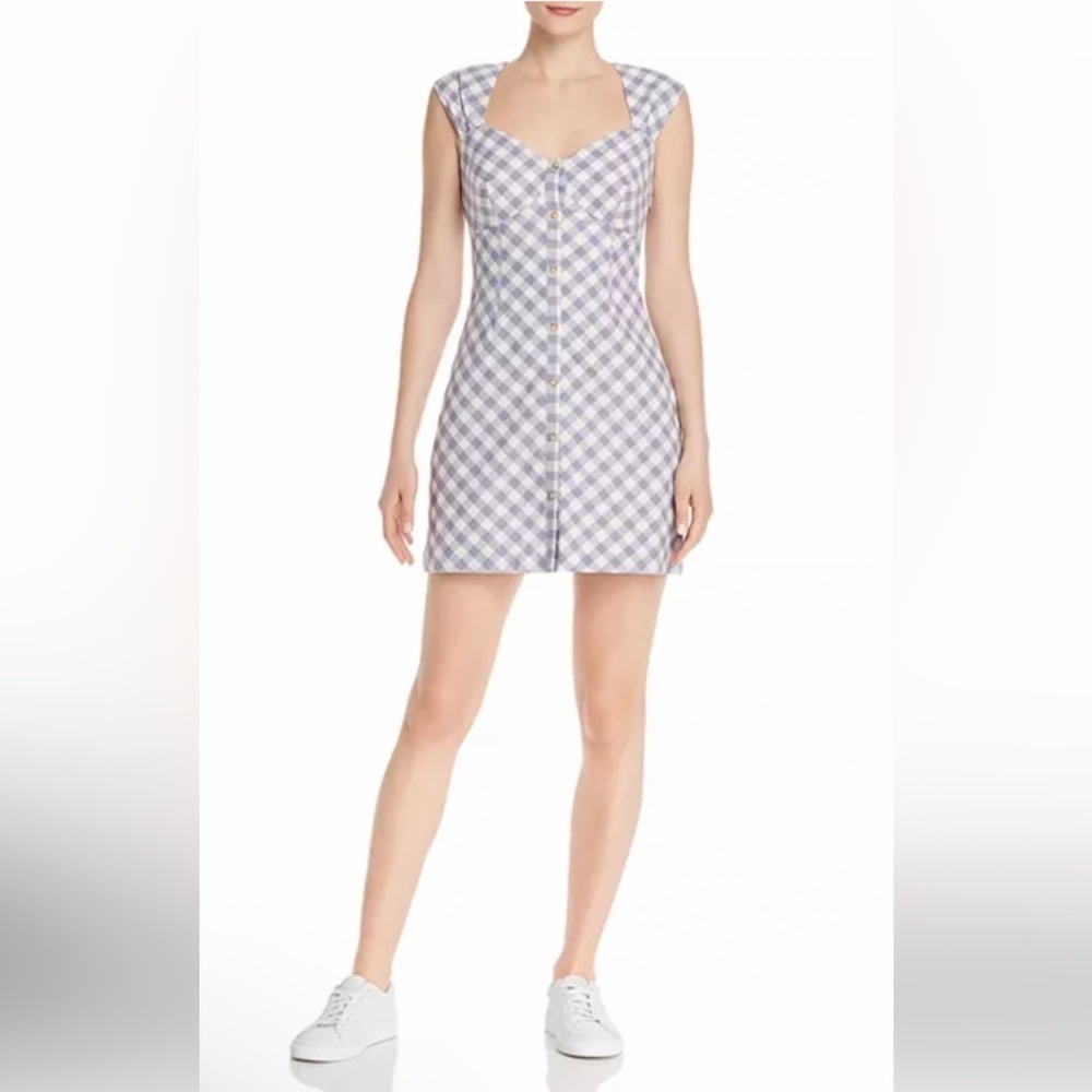 Saylor Hadleigh Gingham Paid Mini Dress Size L Blue/White Button Sweetheart